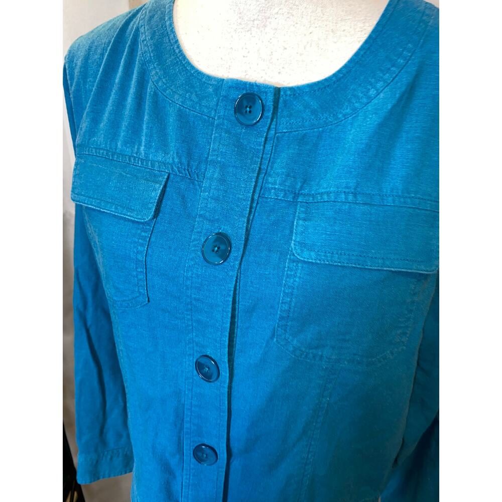 Pendleton Teal Linen Blend Lightweight Button Fro… - image 4